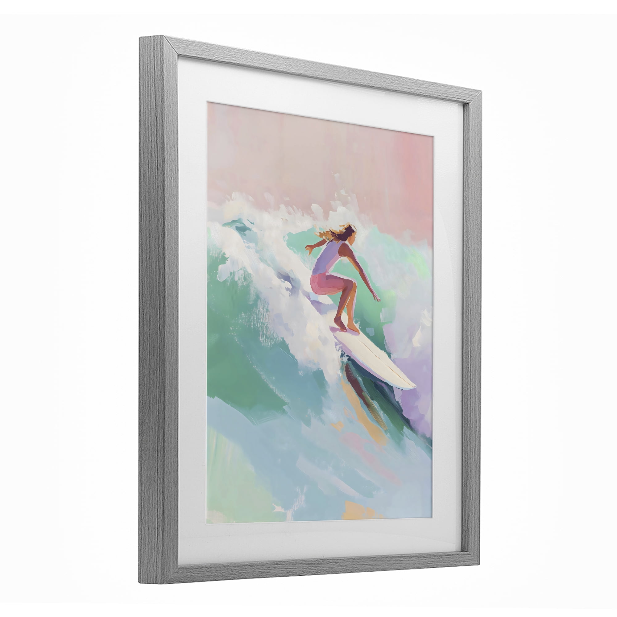 Stupell Industries Surfer Girl Riding Waves Gray Framed Print Under Glass, design by The Prints Vibe