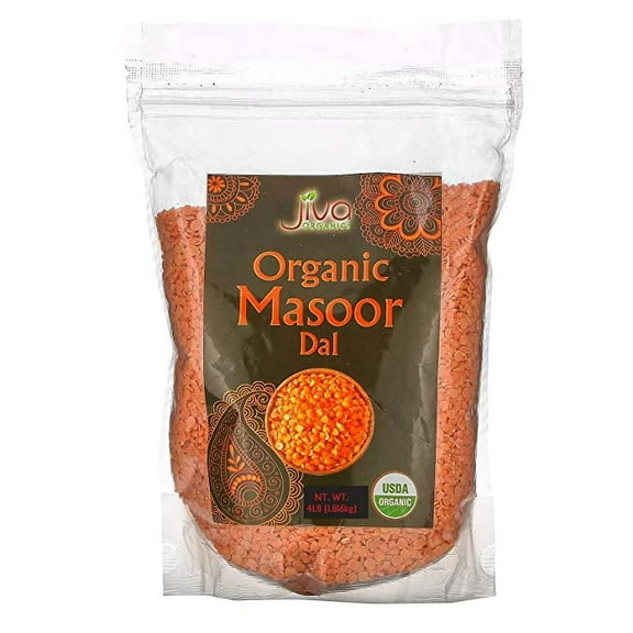 Jiva Organic Split Red Lentils 4 Pound LARGE Bag - Masoor Dal - Non-GMO, Vegan, Certified, Non-Irradiated