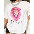 thumbnail image 1 of Camiseta De Mujer De Verano Suave Y Ligera Básica Para Llevar DeportesChic Pink Lion Print Crew Neck T-Shirt for Women - Casual Short-Sleeve, Breathable Polyester, Machine Washable, All-Season Wear, 1 of 8