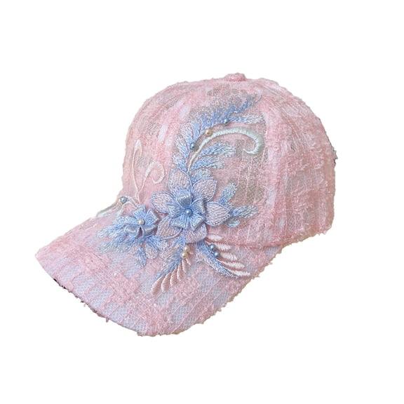 HomeKingdee Summer Baseball Cap for Women- Adjustable Size Sun Protection Hat with Lace Flower Design Breathable Mesh Back
