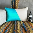 thumbnail image 2 of Designer Turquoise Blue 12"x22" (30x55 cm) Lumbar Pillow Cover, Velvet & Linen Solid Color Block Oblong Pillow, Patchwork Pattern Modern Style - Velutinous Turquoise, 2 of 10