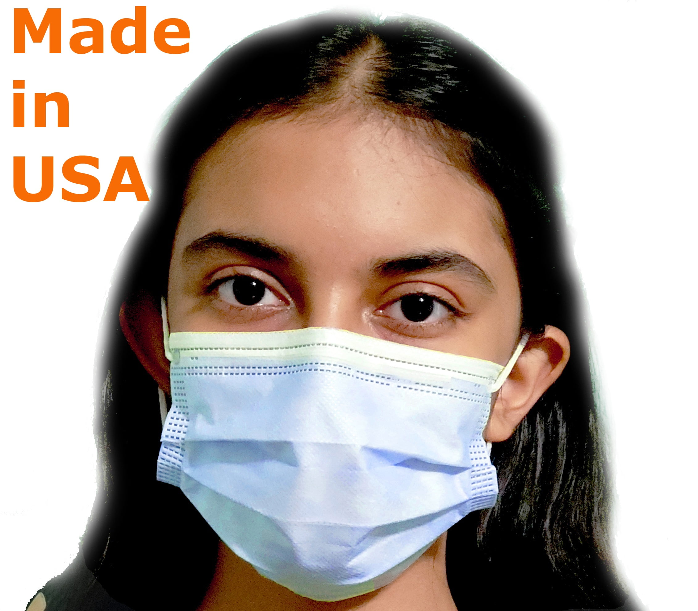 GSM, Adult Disposable Face Mask, Made in USA, Blue, 25