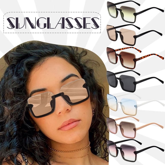 Womens Mens Sunglasses LSQii Half-frame Square Retro Lightweight UV Protection Summer Beach Polarized Sun Glasses Funny Trendy 2026 Brown,Under $3