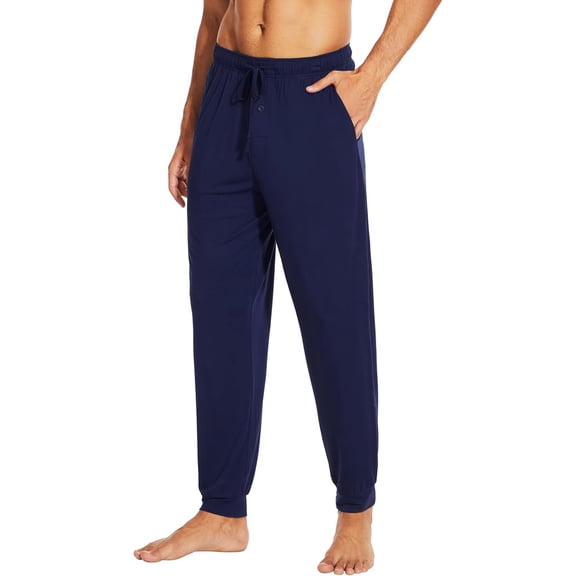 WiWi Men's Bamboo Viscose Pajama Jogger Pants Open Fly Lounge Bottoms Sleep Long Pj Joggers Sweatpant S-XXL, Navy, X-Large