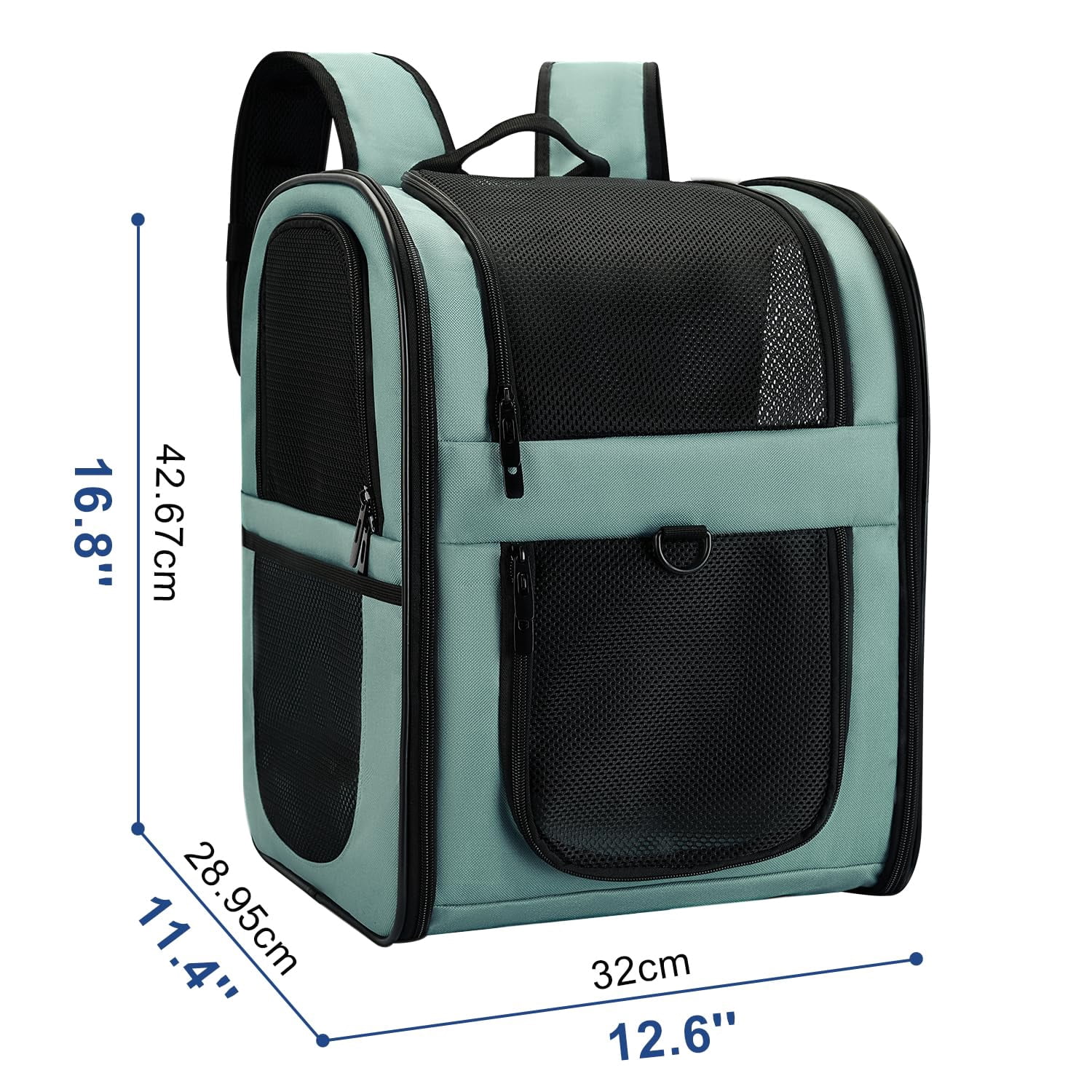 Dog & Cat Carrier Backpack for 4-18lb Pets - Ventilated Safe Design with Padded Back Support, Breathable Mesh Pet Backpack for Hiking, Travel, Outdoor (Blue)