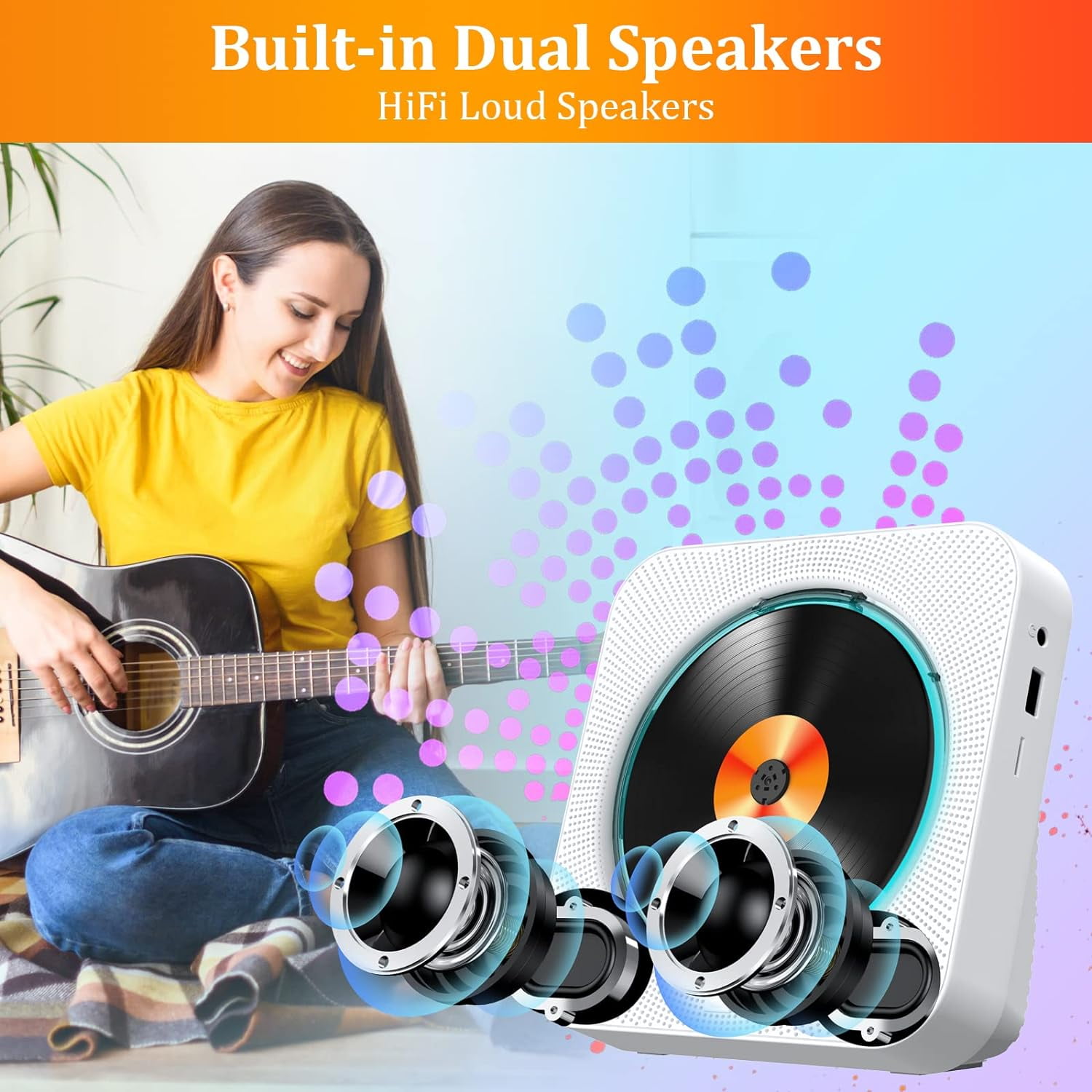 Gueray CD Player Portable Bluetooth 5.1 Desktop CD Player with Hifi Sound Speakers, Remote Control, Dust Cover, LED Display, FM Radio Wireless, Party