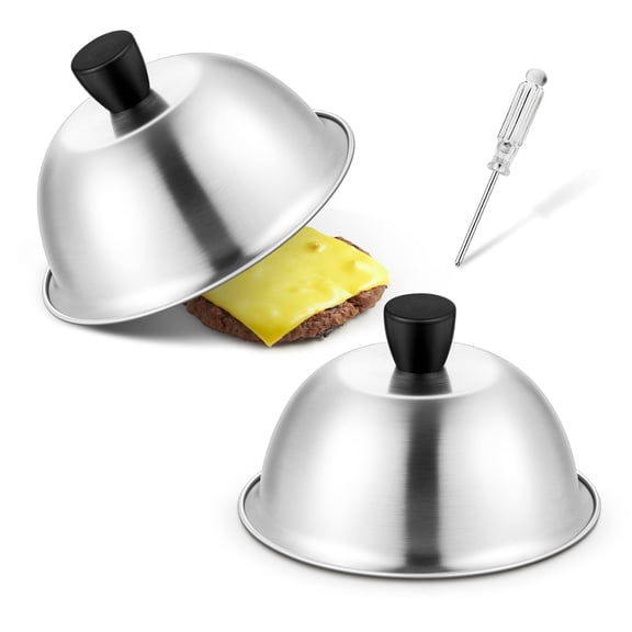 Walchoice 6 Inch Basting Cover Set of 2, Stainless Steel Melting Domes for Griddle Grill, Round Griddle Accessories for BBQ Flat Top Kitchen