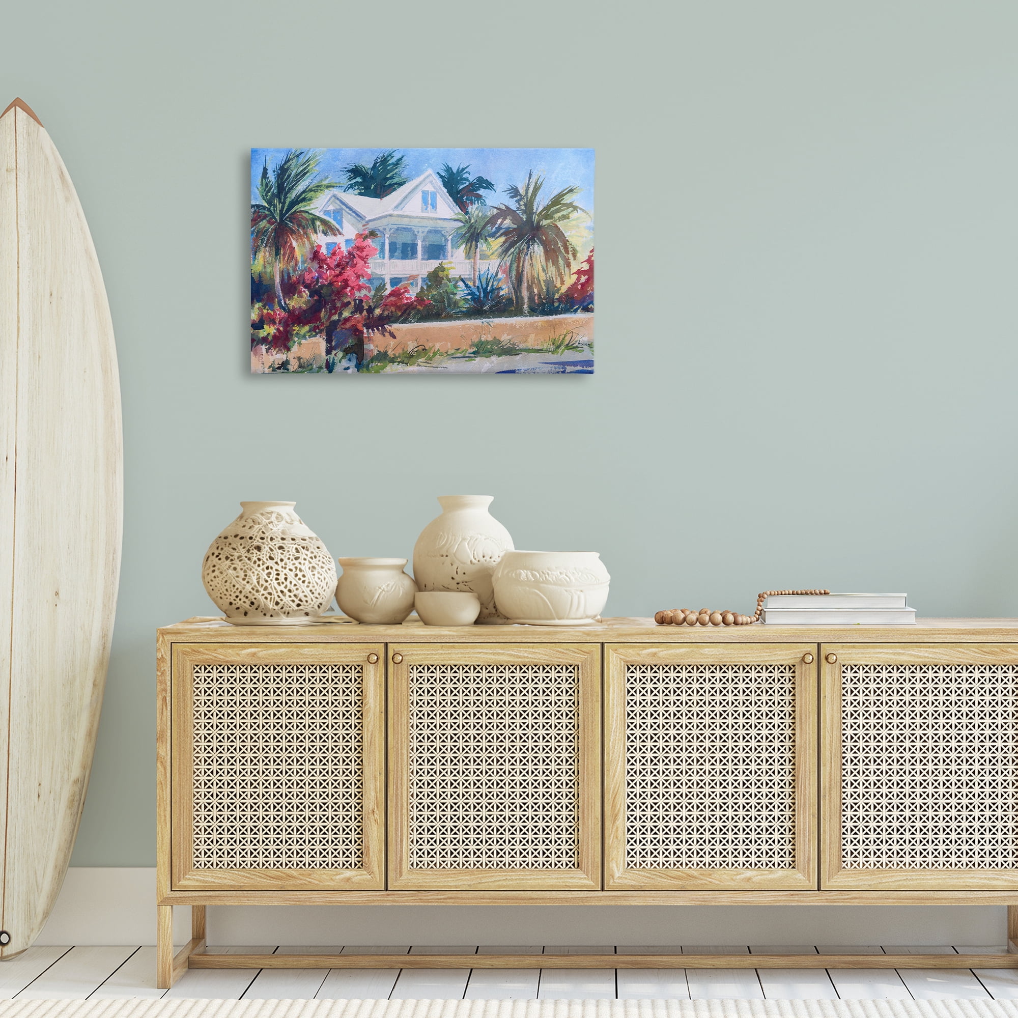 Stupell Industries Palm Tree Cottage Landscape Painting Gallery Wrapped Canvas Art Print Wall Art, 30 x 20