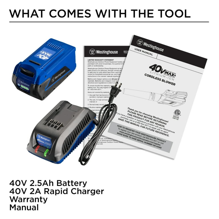 Westinghouse 40V Leaf Blower with 4.0 Ah Battery and Battery Charger Westinghouse 40V Leaf Blower with 4.0 Ah Battery and Battery Charger
