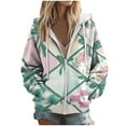 thumbnail image 4 of Women's Hooded Jackets Front Zipper Drawstring Long Sleeve Print Cardigan Casual Stylish Cute Outwear With Pockets (XL, Green), 4 of 6