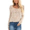 thumbnail image 1 of Top de manga larga de leopardo para mujer, jersey informal de moda con estampado de leopardo y cuello redondo, camisa de manga larga con mangas abullonadas, 1 of 5