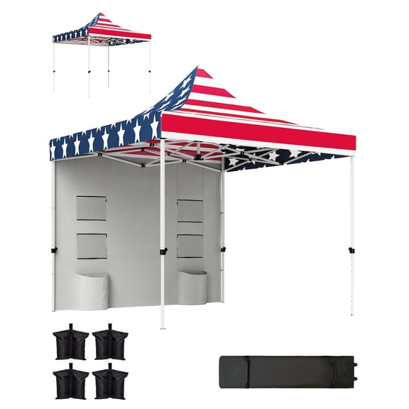 10' x 10' Heavy Duty Pop Up Canopy Tent, UPF50 , American Flag
