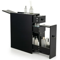 Giantex Freestanding Bathroom Floor Cabinet, Small Storage Cabinet W/2 Drawers, Wooden Narrow Organizer, Side Cabinet for Bathroom, Kitchen, Living Room, Black