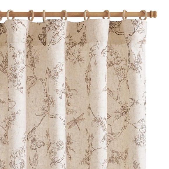 Cortinas Jinchan con forro floral, mezcla de lino, 244 cm de longitud, color topo