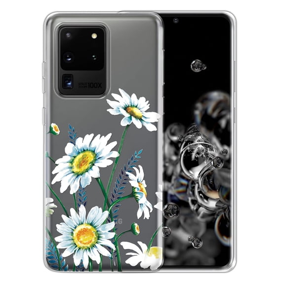 FINCIBO Soft TPU Clear Case Slim Protective Cover for Samsung Galaxy S20 Ultra 6.9" 2020, Daisies Flowers