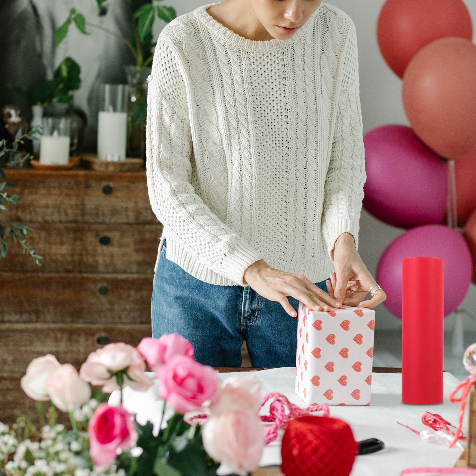 Raindrops Red Flower Packing Paper Roll - Practical Kraft Wrap Paper for Decoration and Packaging