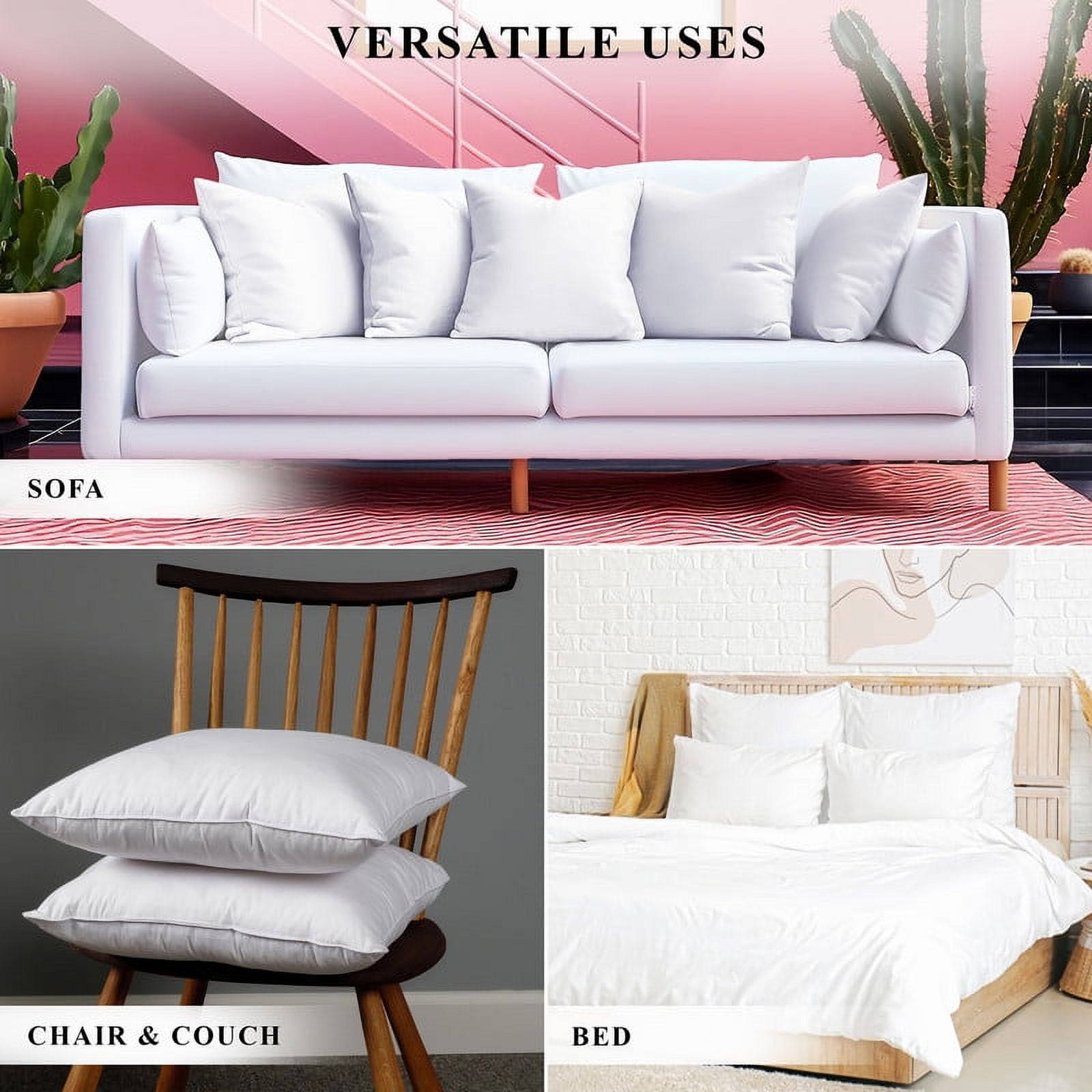 A1 Home Collections 24x24 Inch Square Throw Pillow Inserts, RDS Certified Down Feather Filled, Pack of 2, White Decorative Couch Pillows