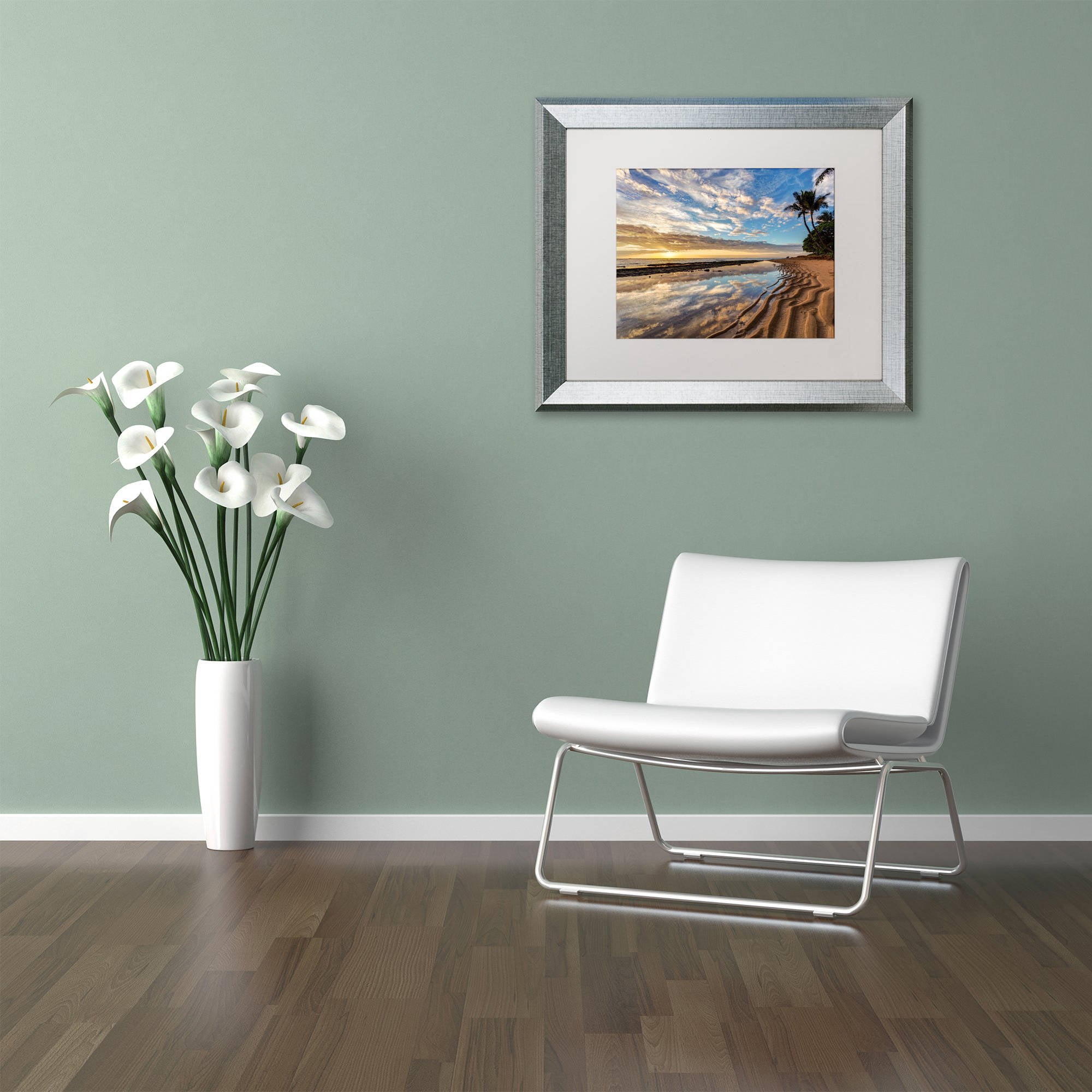 Trademark Fine Art 'Kauai Kailani Sunrise' Canvas Art by Pierre Leclerc, White Matte, Silver Frame