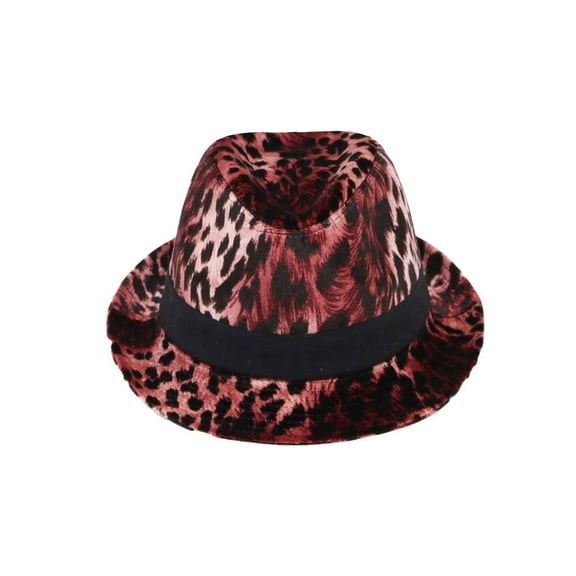 WITHMOONS Unisex Leopard Fedora Hat Short Brim Trilby Banded DW61446 (Red)