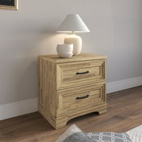 Castle Place Traditional 2 Drawer Wooden Nightstand, Brown Oak