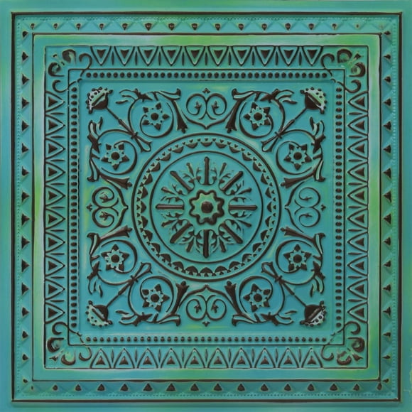 From Plain To Beautiful In Hours 223 La Scala PVC 2' x 2' Glue-up or Lay-in Ceiling Tile (Covers / 200 sq.ft), Medieval Blue, 50 Piece