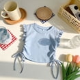 thumbnail image 2 of Ticikt Toddler Girl's Candy Color Short Sleev Crop Tops Ruched Drawstring Tee T Shirts,Color:Blue,Size:4-5 Years, 2 of 4
