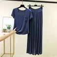 thumbnail image 2 of RQYYD Womens Soft Pajamas Set Short Sleeve Top with Wide Leg Pants Lightweight Breathable Loungewear Cozy Nightwear for Ladies, 2 of 5