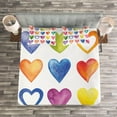 thumbnail image 3 of Ambesonne Grunge Quilted Bedspread Set 3 Pcs, Watercolor Heart Romance, King Size, Red Blue Yellow, 3 of 3
