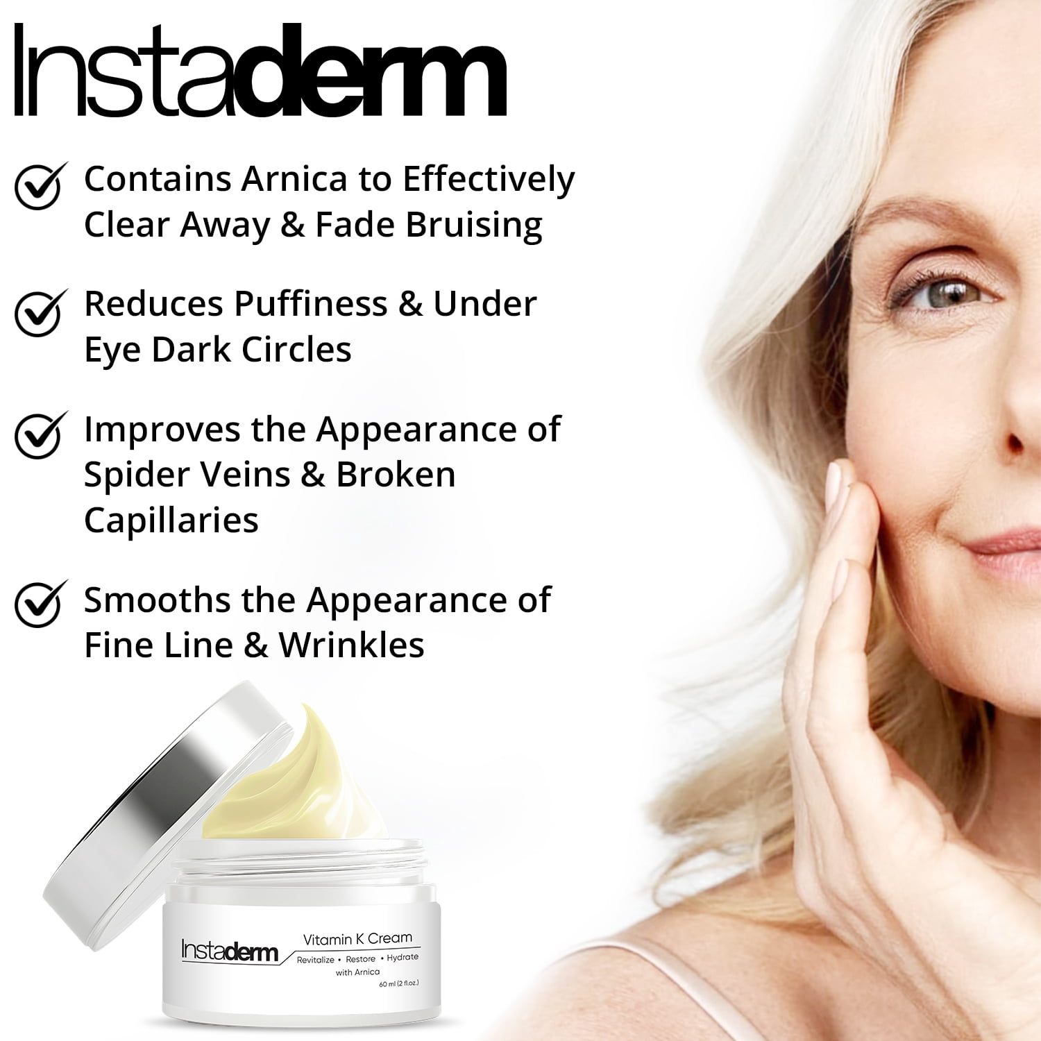Vitamin K Cream- Bruise Healing Formula with Arnica. Dark Spot Moisturizer for Bruising, Spider Veins & Broken Capillaries. Repair Under Eye Dark Circles, Fine Lines, Puffiness, Wrinkles Face & Body.