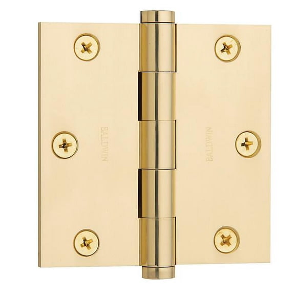 Baldwin 1035.I 3.5" x 3.5" Solid Brass Square Corner Plain Bearing Mortise Hinge, Polished Brass