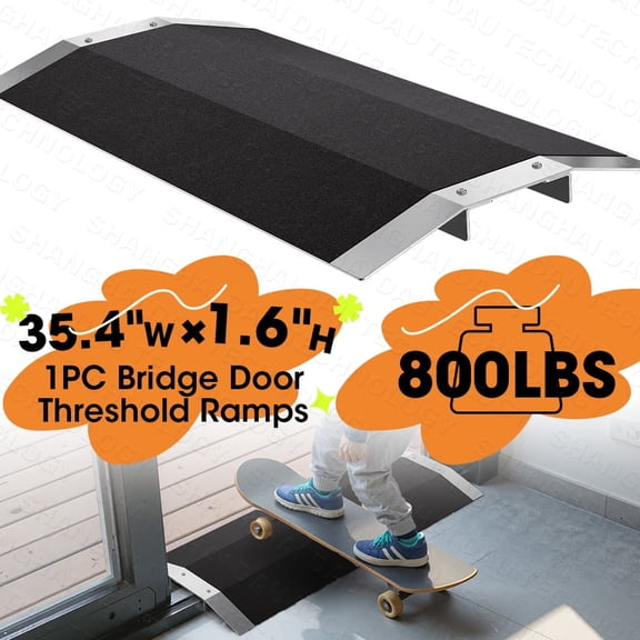 VNN Wheelchair Ramp Bridge Door Threshold Ramps Black Aluminum Ramp 35.4"Wx1.6"H