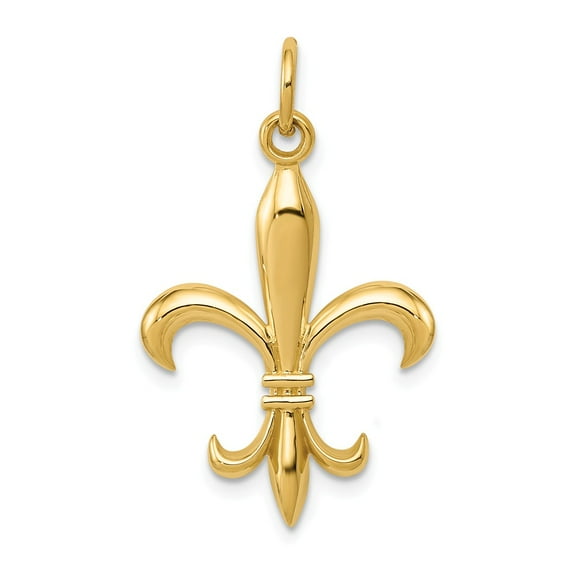 Real 14kt Yellow Gold Hollow Fleur De Lis Charm Pendant; for Adults and Teens; for Women and Men