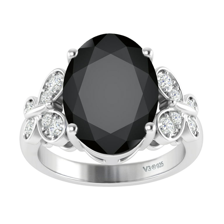 Natural Black Spinel Ring Black Gems Ring Sterling Silver Ring