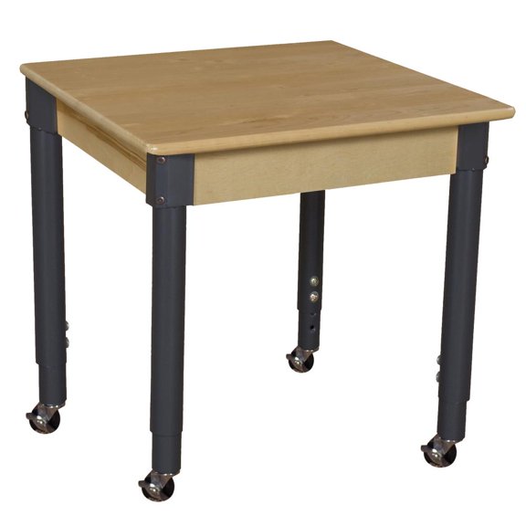 WOOD DESIGNS Mobile 24" Square Hardwood Table with Adjustable Legs 19-30"