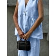 thumbnail image 5 of ZANKLEY Womens Two Piece Outfit V Neck Peplum Top and Wide Leg Pants Set Casual Dressy Summer Vacation Wear, 5 of 13