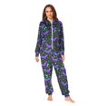 thumbnail image 2 of FORMRS Onesies Pajama for Adults Unisex Hoodie Winter Jumpsuit One Piece Sleepwear, Sizes S-2XL, Purple Cartoon Bats Pattern, 2 of 7