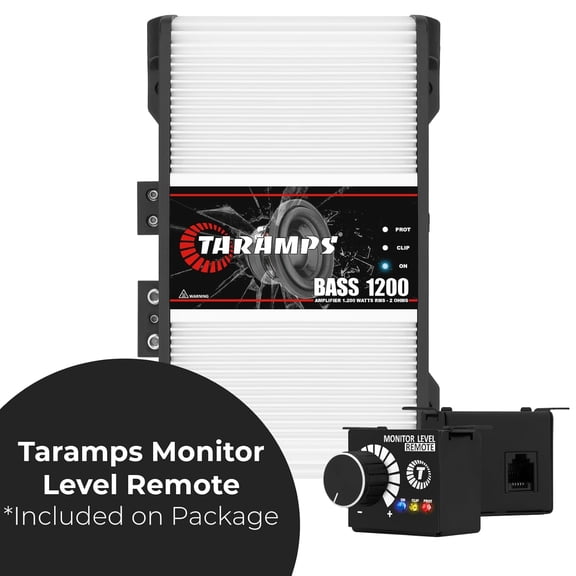 Taramps BASS 1200 2 Ohms 1 Channel Mosfet Amplifier 1200 Watts RMS, Monoblock, Crossover, Bass Boost, RCA/High Level Input, Class D, Car Audio, Monitor Level Remote Included, Great for Subwoofers