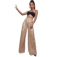 thumbnail image 2 of Luxalzxs Sequin Pants for Women Fashion Elegant Sparkly High Waist Wide Leg Pants Trouser Glitter Shiny Disco Party Clubwear, 2 of 4
