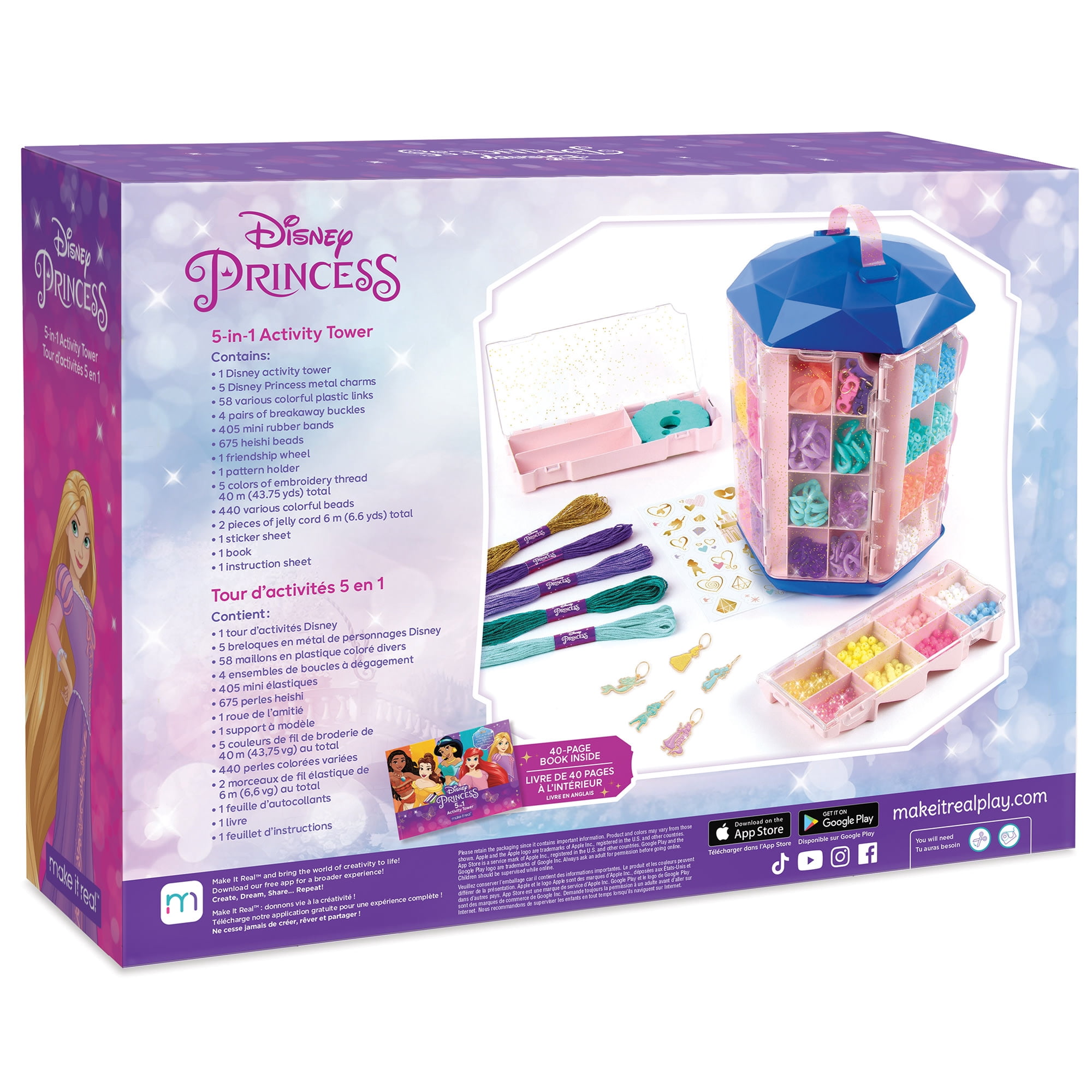Disney Princess: 5-in-1Activity Tower for DIY Jewelry Kit - 1600 Pieces Spinning Vertical Platform, 5 Storage Trays, 5 Princess Charms, Beads, Tweens & Girls 8+