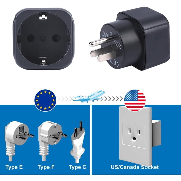 Europe to US/Canada/Mexico Plug Adapter, EU Schuko Type C/E/F Plug Fit to USA/Canada Socket, European/Germany/French Plug to USA Travel Plug Converter (IP44 US Socket