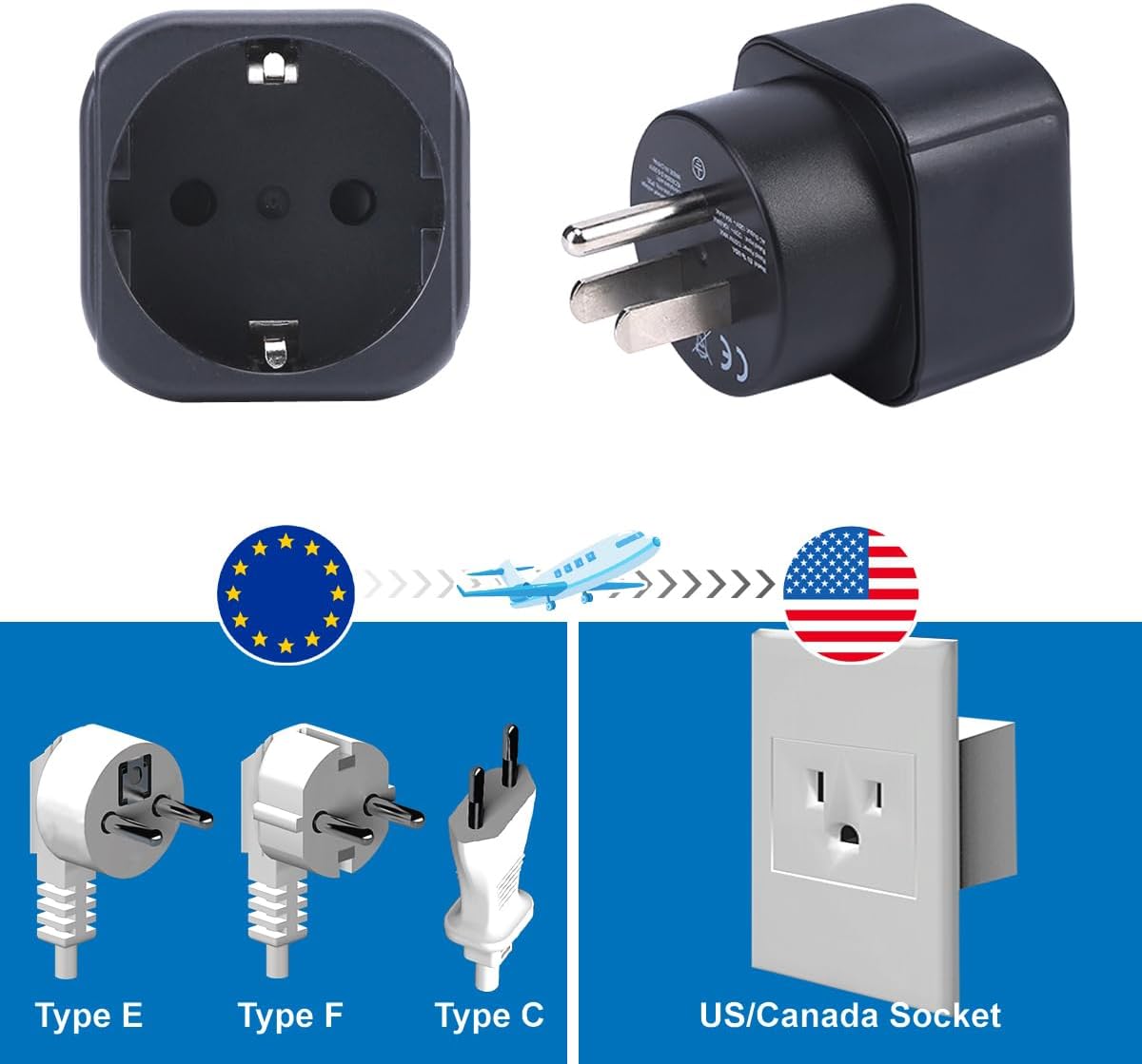 4 Adaptateurs De Voyage Universels - Prise France Vers USA/Canada/Japon - Léger, Sécurisé - Charge Rapide 1500W