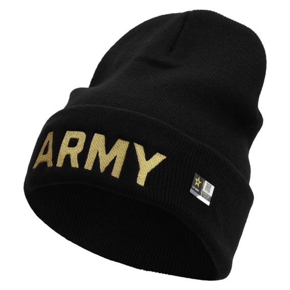 Wording of US Army Embroidered 12 Inch Long Knitted Beanie - Black OSFM