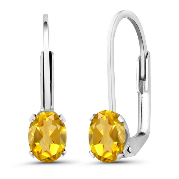 Gem Stone King 925 Sterling Silver Yellow Citrine Earrings for Women (0.80 Cttw, Gemstone Birthstone, Oval 6X4MM)