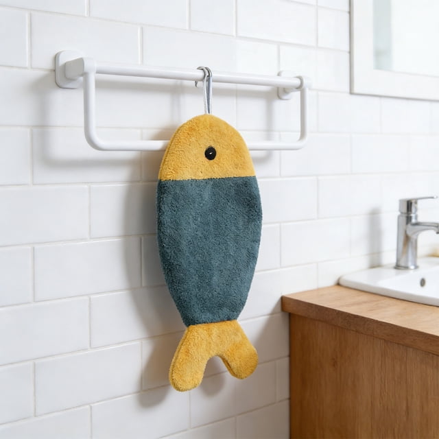 weibbin Cute Fish Shaped Hand Towel Super Absorbent Soft Thickened Hanging Hand Cloth for Kitchen Bathroom Laundry and Daily Home Use