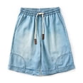 thumbnail image 2 of Jean Shorts for Men Summer Casual Elastic Waist Blue Washed Lightweight Straight Leg Denim Shorts with Pockets, 2 of 4