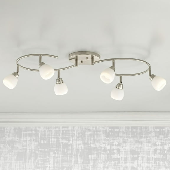 Pro Track Mini S-Wave 6-Head LED Ceiling Track Light Fixture Kit Spot Light Brushed Nickel Finish White Glass Kitchen 38" Wide