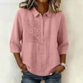 thumbnail image 2 of Mgmyaa Women's Flax Linen Button Shirt Collared 3/4 Sleeve Solid Color Regular Fit Loose for Spring Summer Office and Beach, 2 of 9