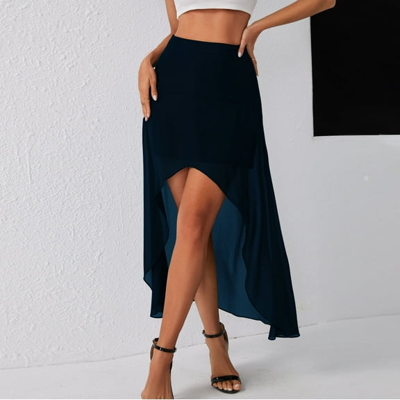 Maoxin Women Skirt Ladies' Midi Skirt With A High end And Fashionable Split A line Skirt ,Navy,S