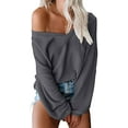 thumbnail image 1 of Women's Oversized Off Shoulder Pullover Tops Long Sleeve Loose Fit Waffle Knit Tops, 1 of 3