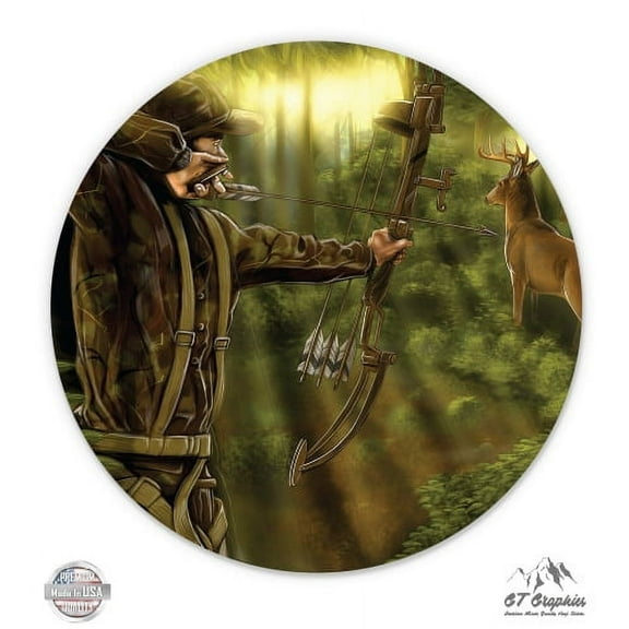 Bow Hunter Deer - 3" Vinyl Sticker - For Car Laptop I-Pad Phone Helmet Hard Hat - Waterproof Decal
